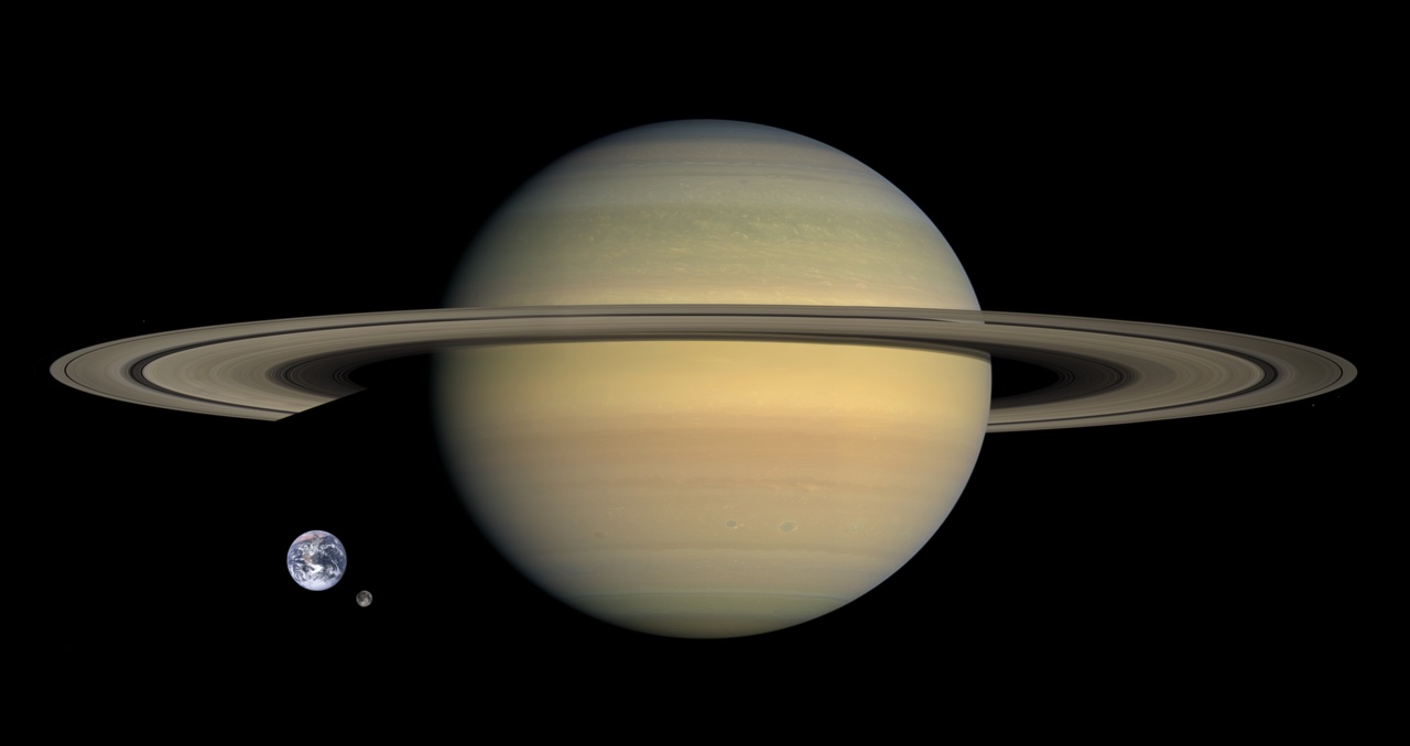 Saturn shown next to Earth to show just how giant it really is.