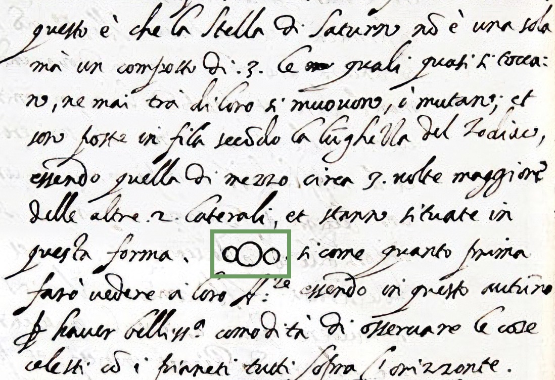 Galileo's old sketch of Saturn from when he first spotted its strange shape.
