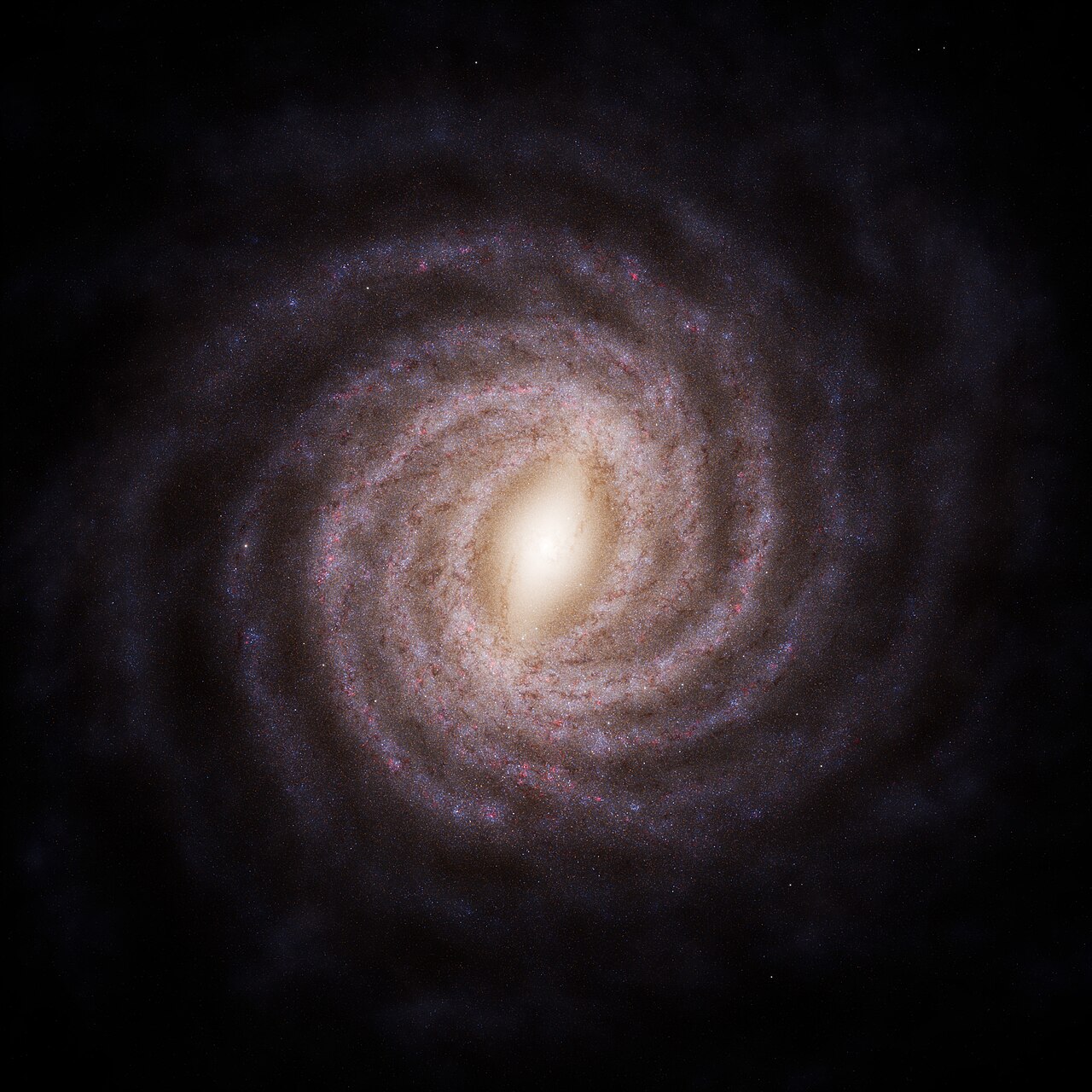 An artist's view of our Milky Way galaxy with its bright swirling arms.