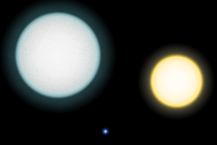 A size chart comparing a white dwarf star with the Sun.