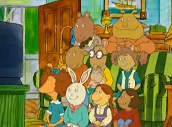 Arthur and his friends hang out together on the couch.